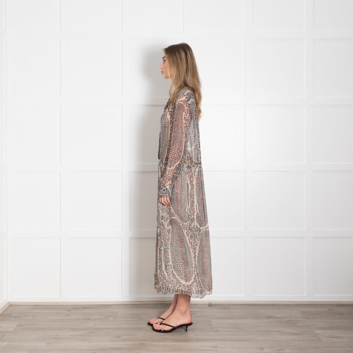 Isabel Marant Etoile Cream Green Floral Sheer Midi Dress