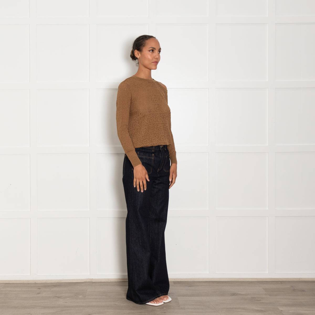 Sandro Caramel Off Shoulder Lace Top
