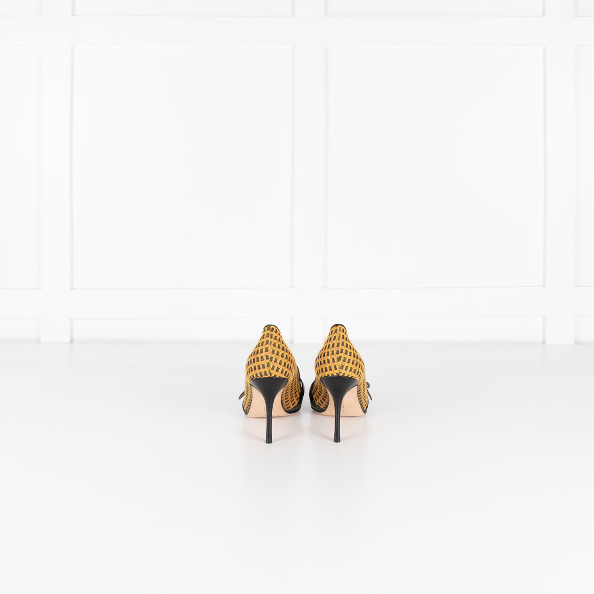 Manolo Blahnik Yellow Fabric Mary Jane Pumps