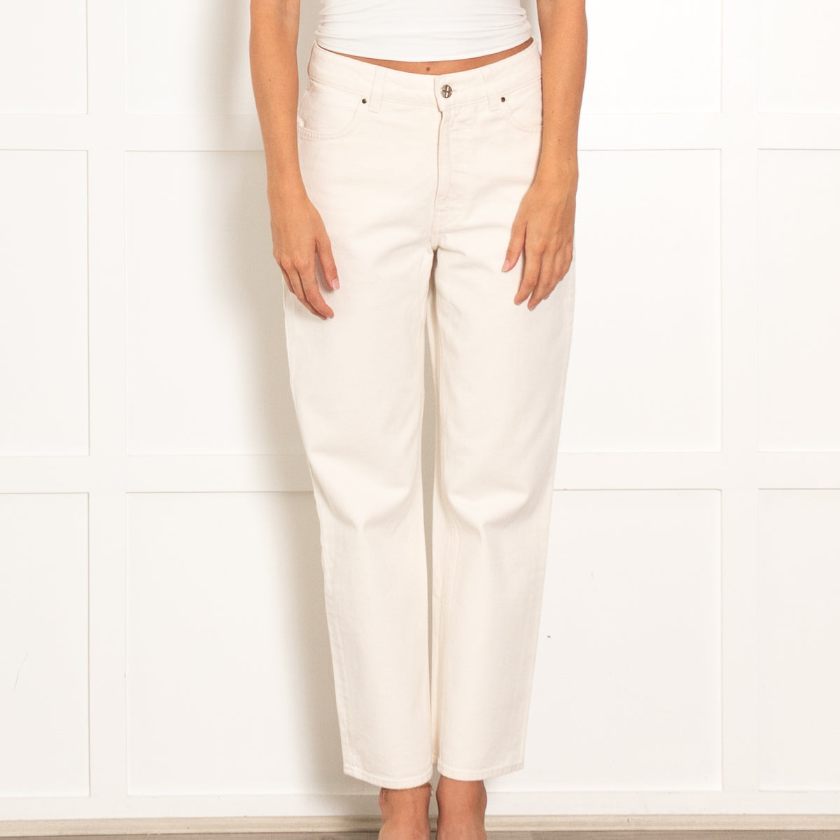 Me + Em Cream Denim High Waisted Jeans