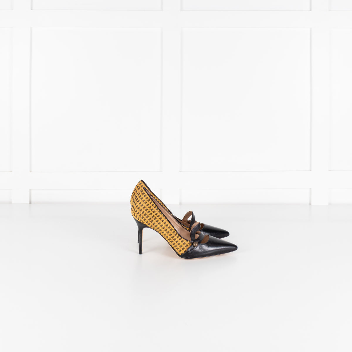Manolo Blahnik Yellow Fabric Mary Jane Pumps