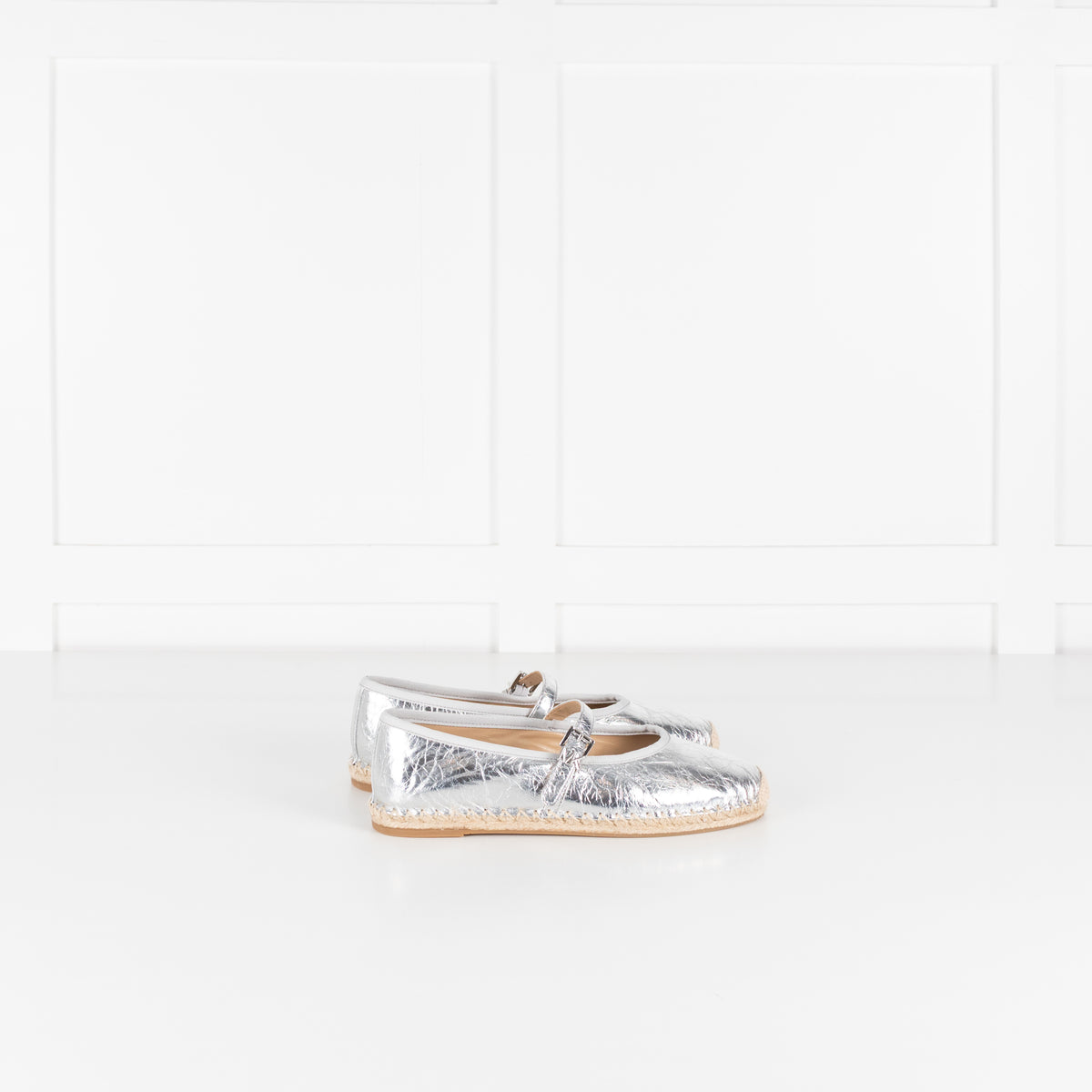 Michael Kors Crackled Metallic Silver Lynn Espadrille Flats
