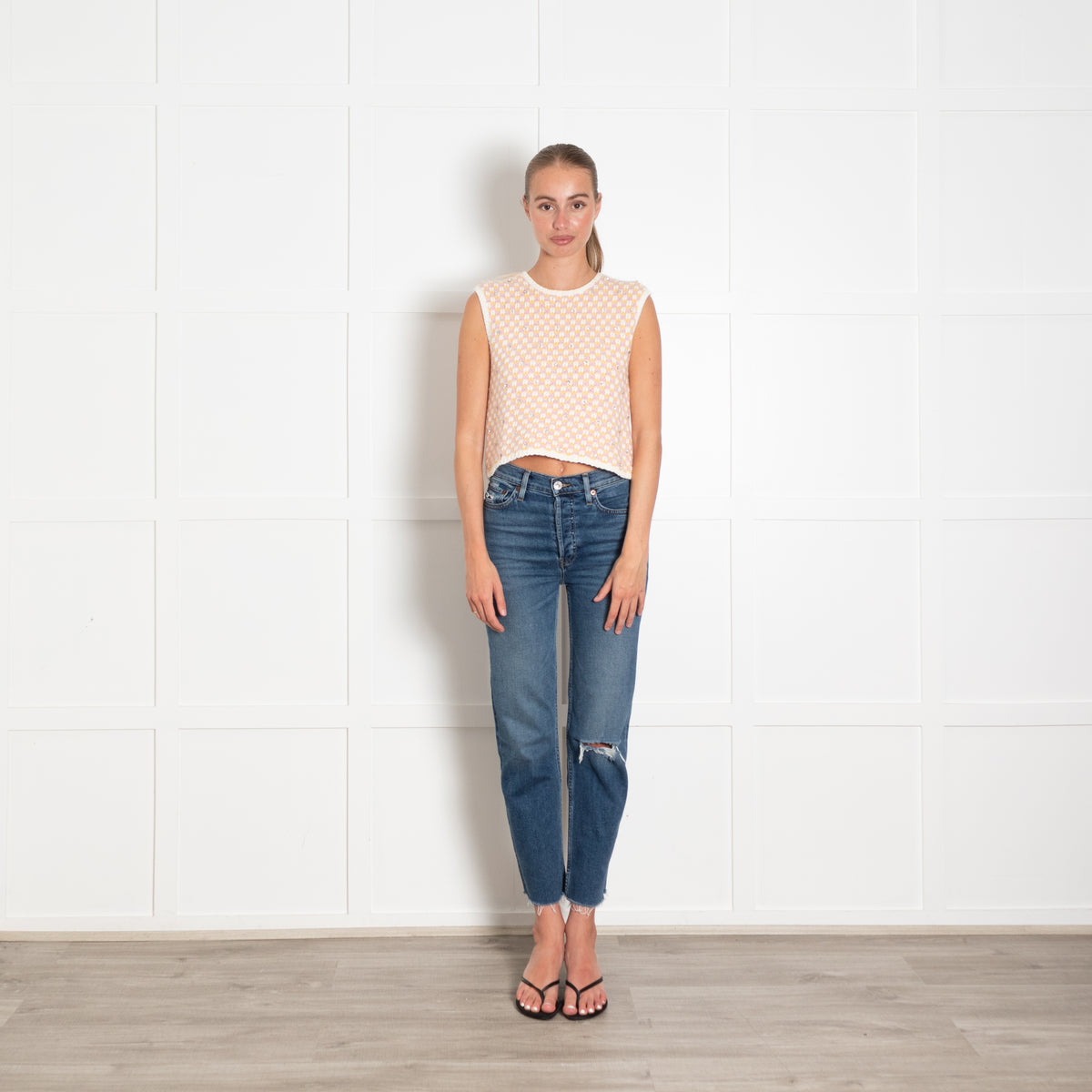 Maje Pink And Yellow Embellished Tank Top