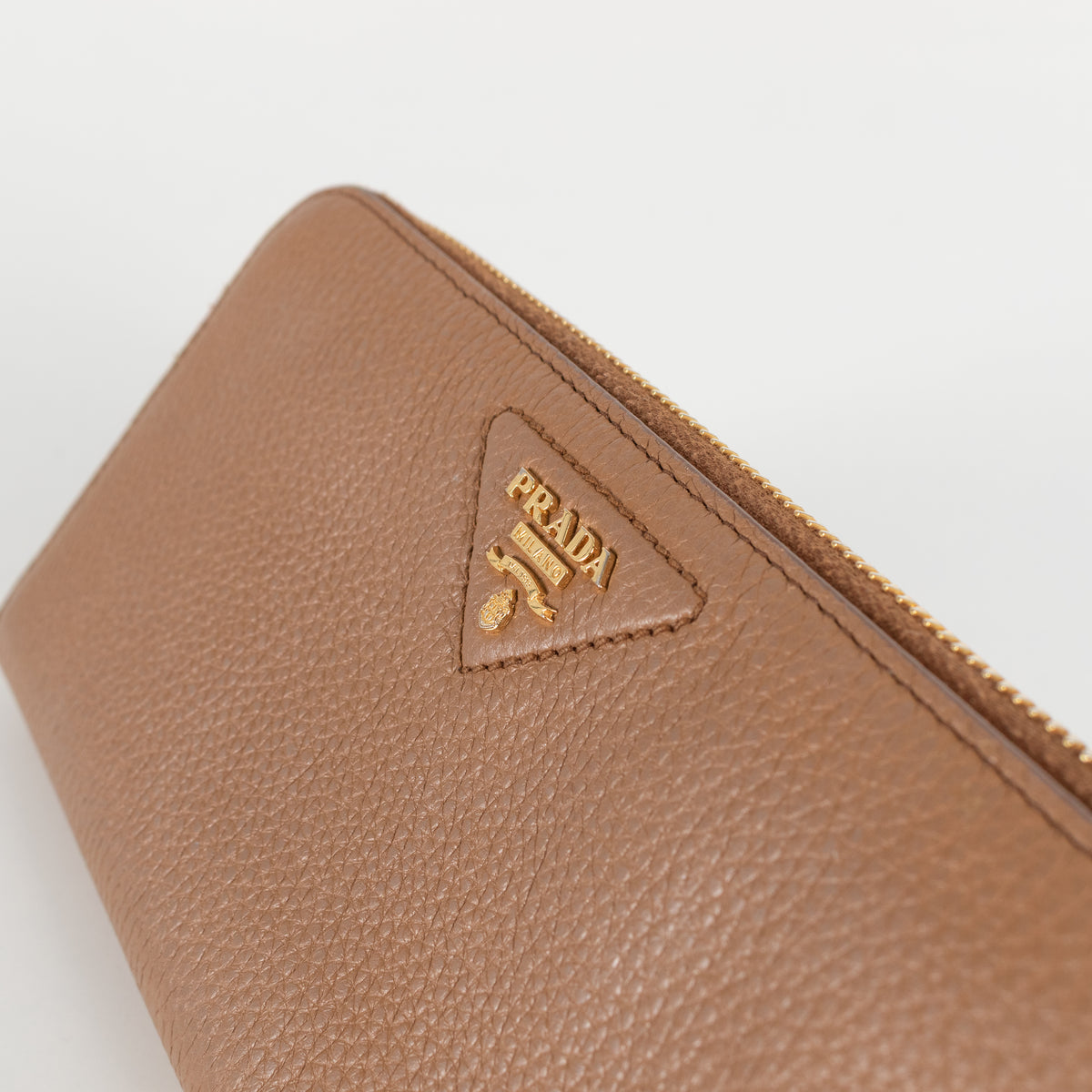 Prada Tan Leather Zip Around Wallet