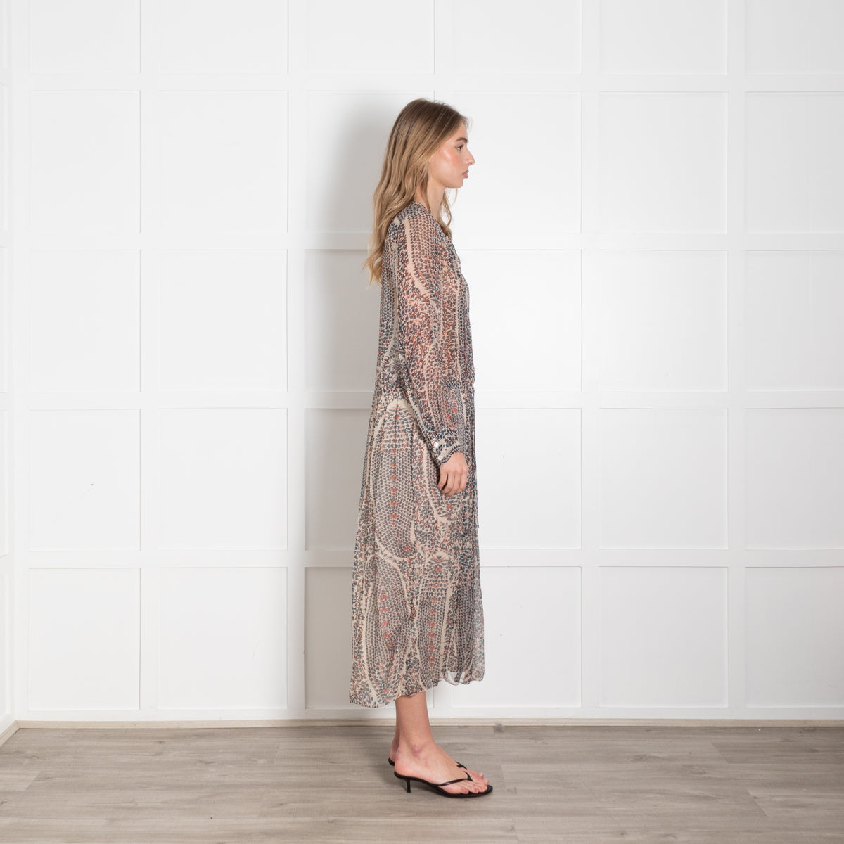 Isabel Marant Etoile Cream Green Floral Sheer Midi Dress
