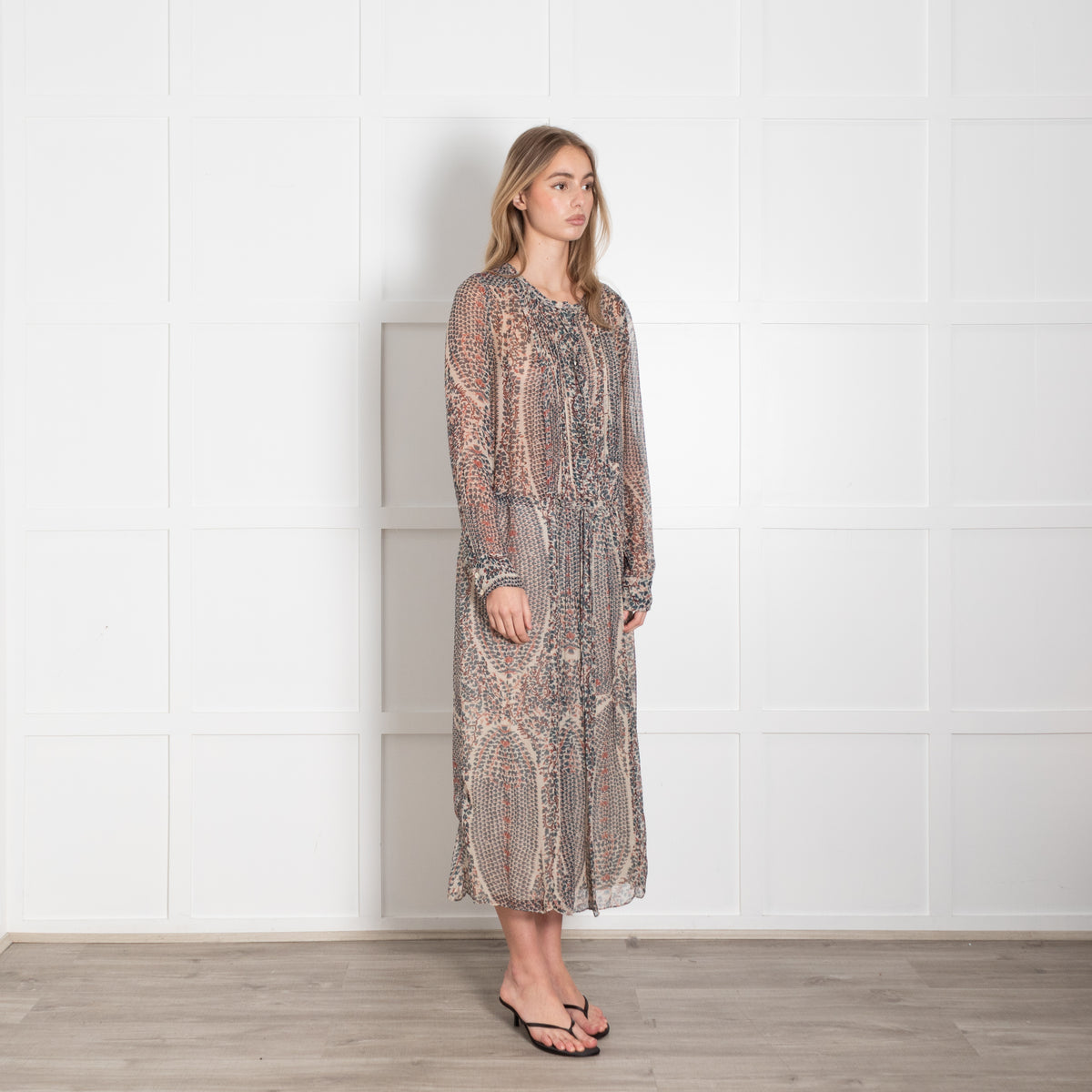Isabel Marant Etoile Cream Green Floral Sheer Midi Dress