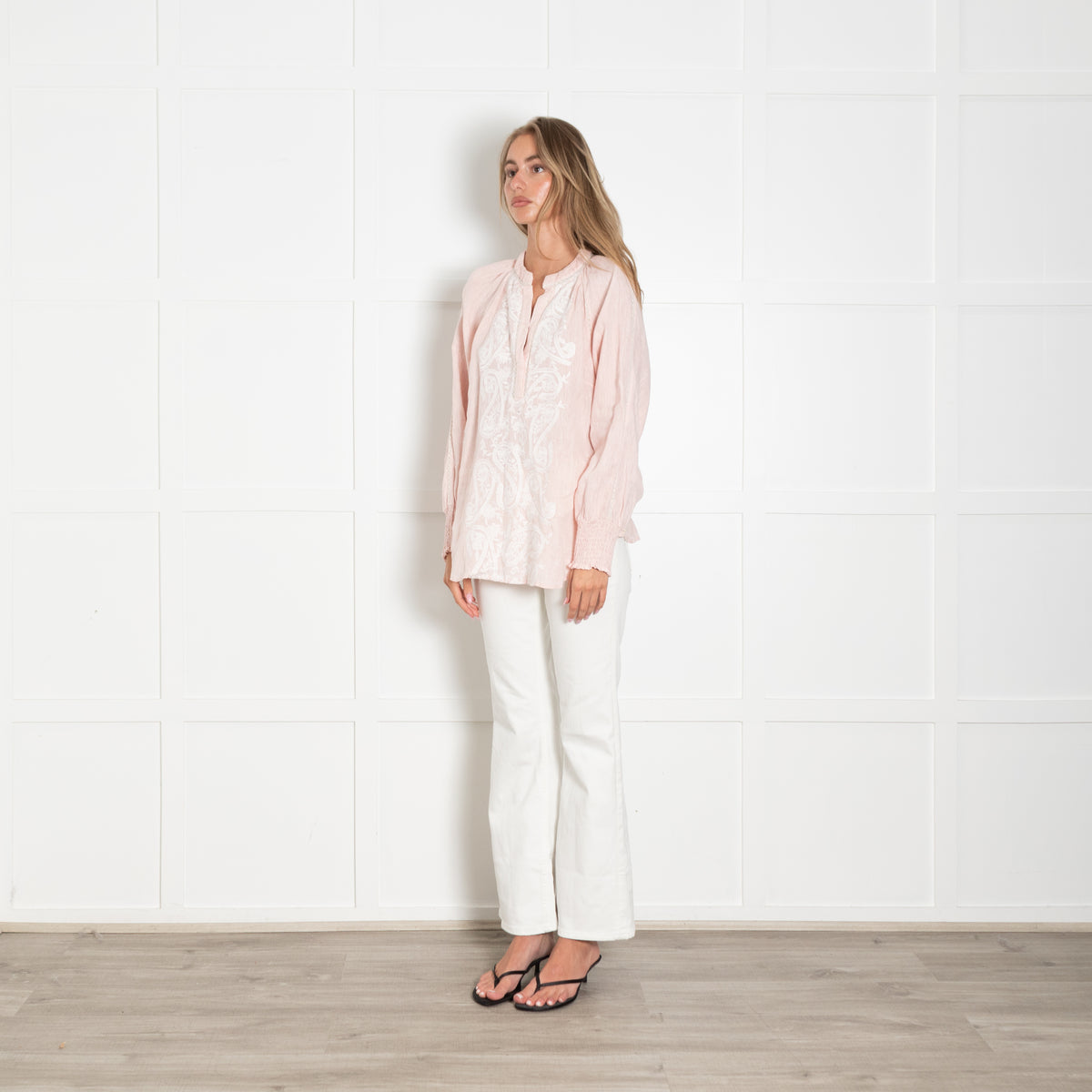 Gustav Peach Linen Embroidered Peasant Top