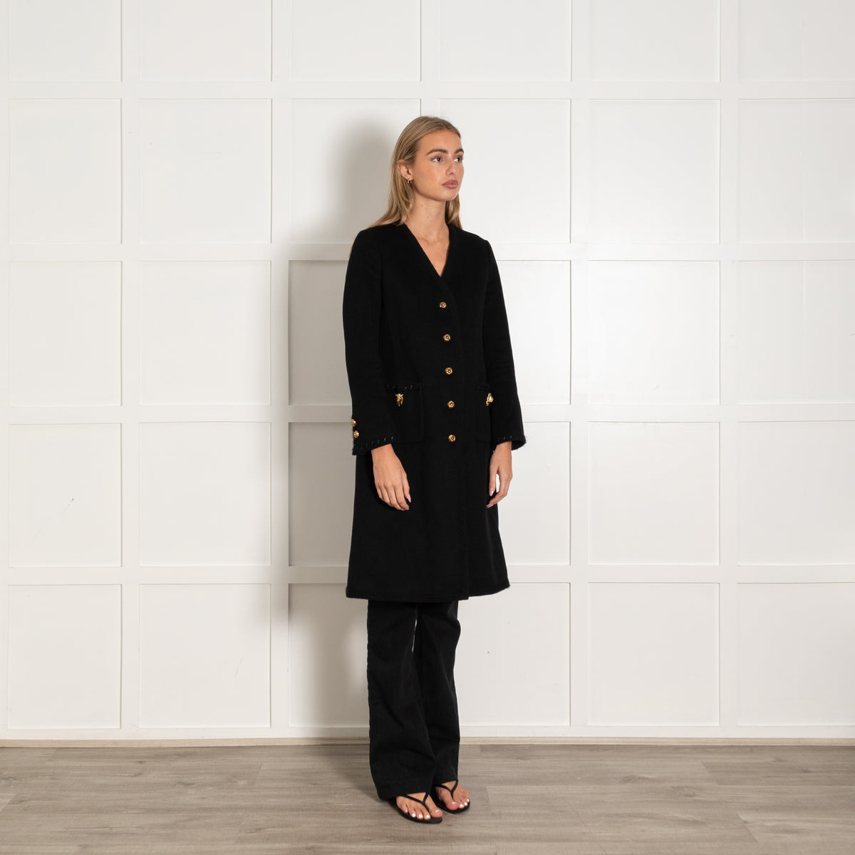 Gucci Black Wool Lion Head Button Coat
