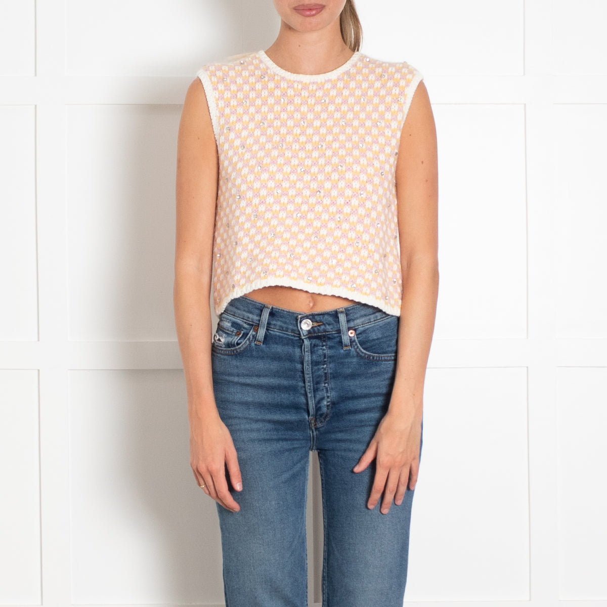 Maje Pink And Yellow Embellished Tank Top