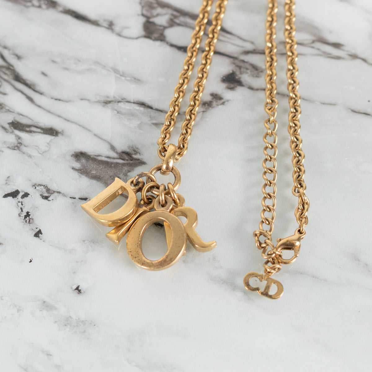 Dior 'Dior' Dangle Gold Tone Necklace
