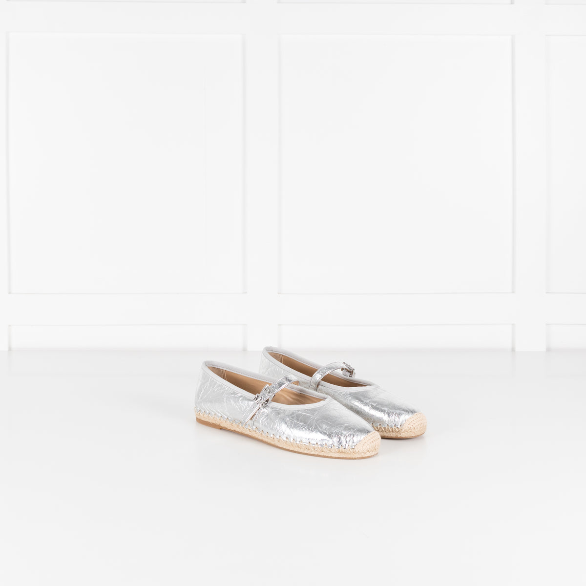 Michael Kors Crackled Metallic Silver Lynn Espadrille Flats