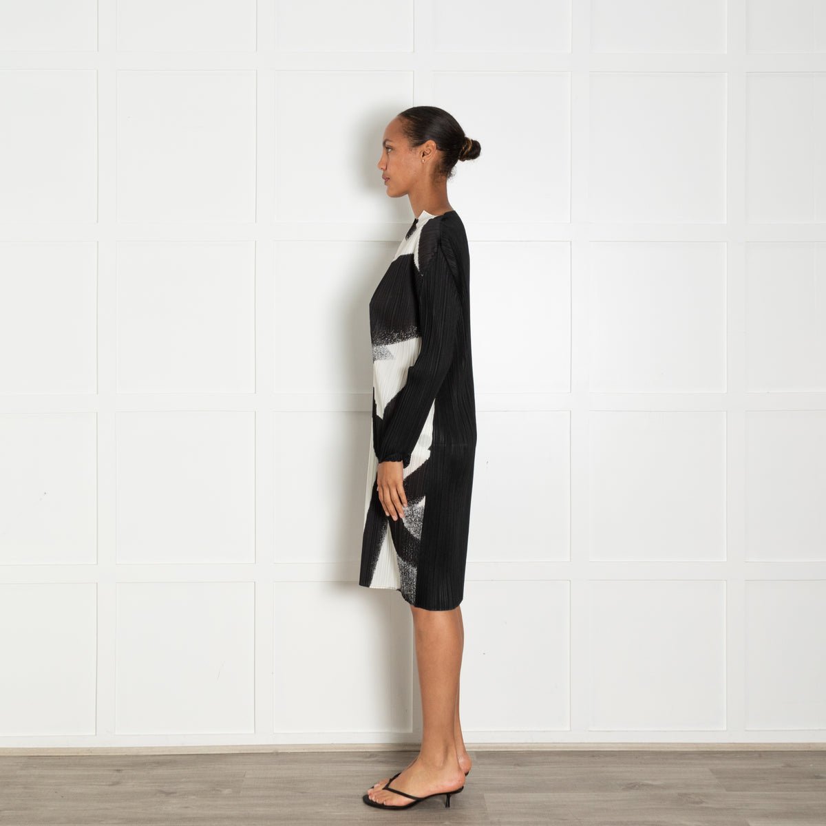 Pleats Please Black White Geometric Print Dress