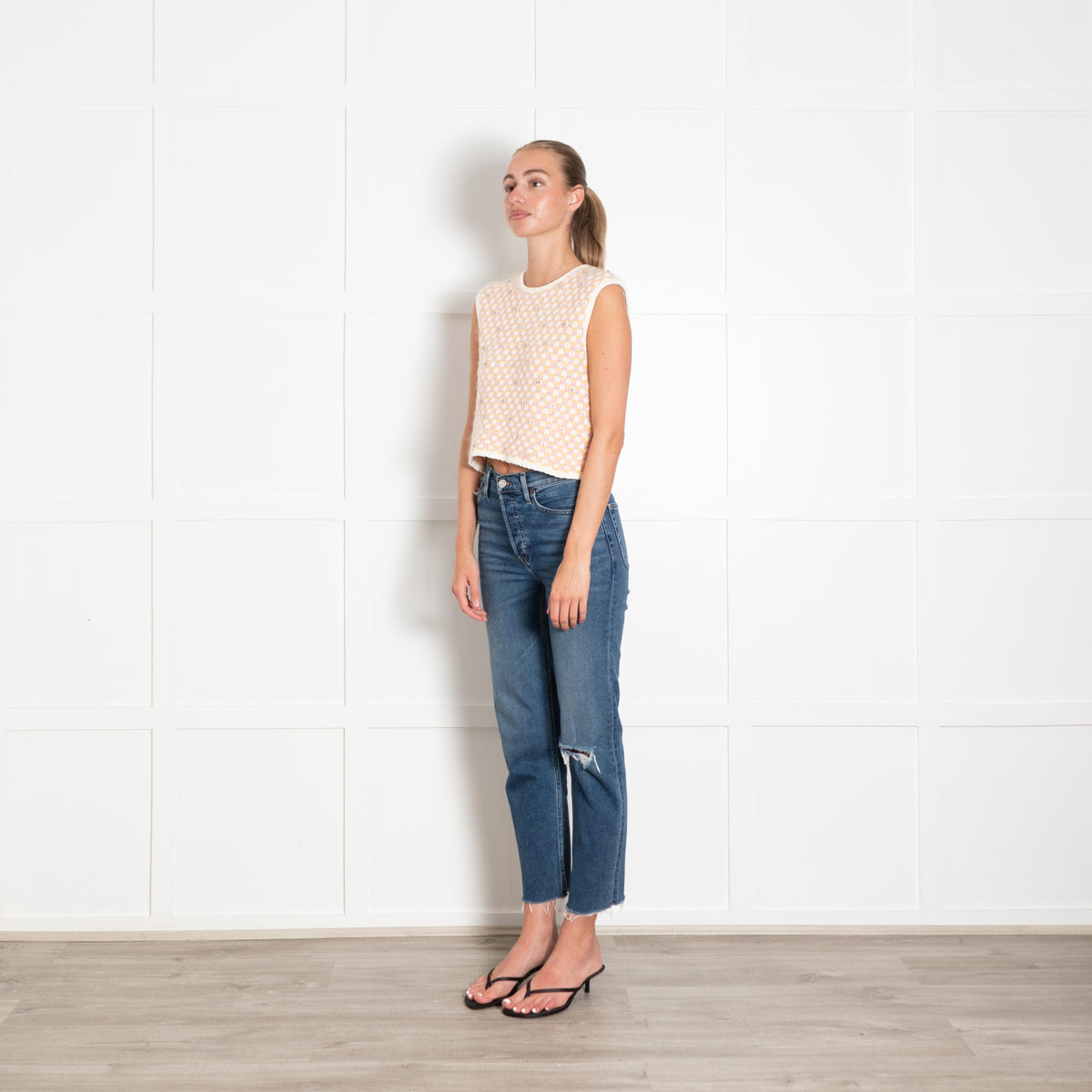 Maje Pink And Yellow Embellished Tank Top