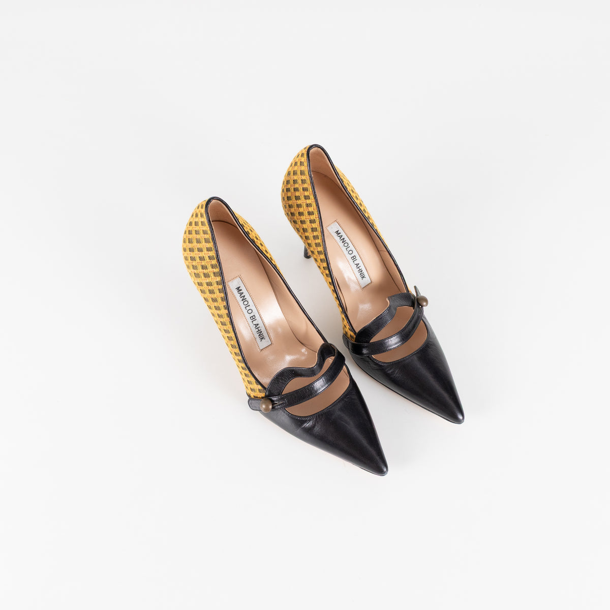 Manolo Blahnik Yellow Fabric Mary Jane Pumps