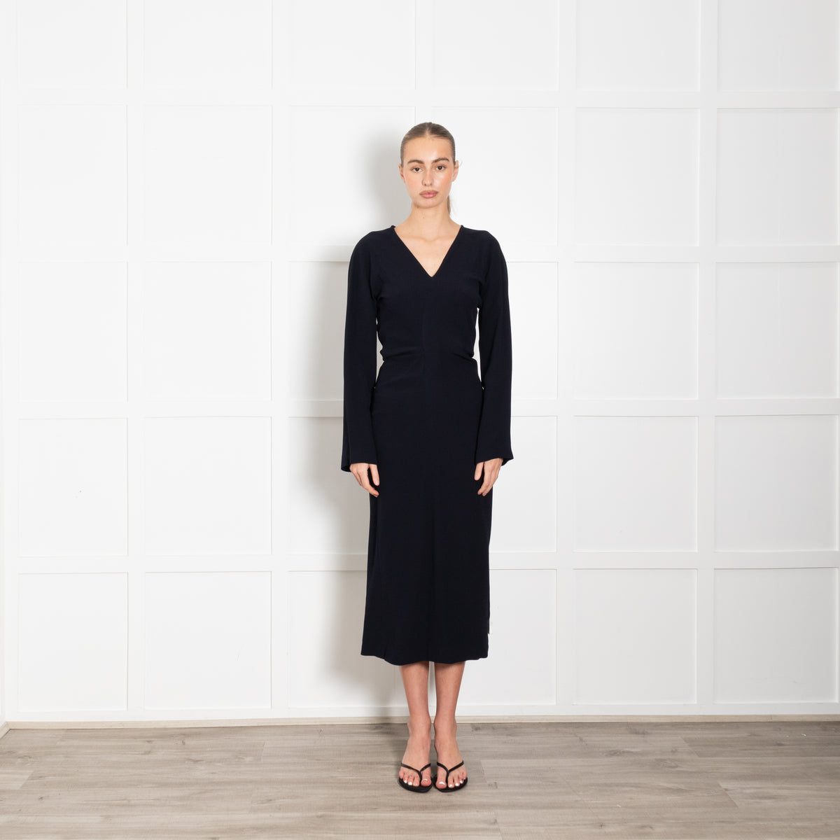 Raey Navy V Neck Long Day Dress