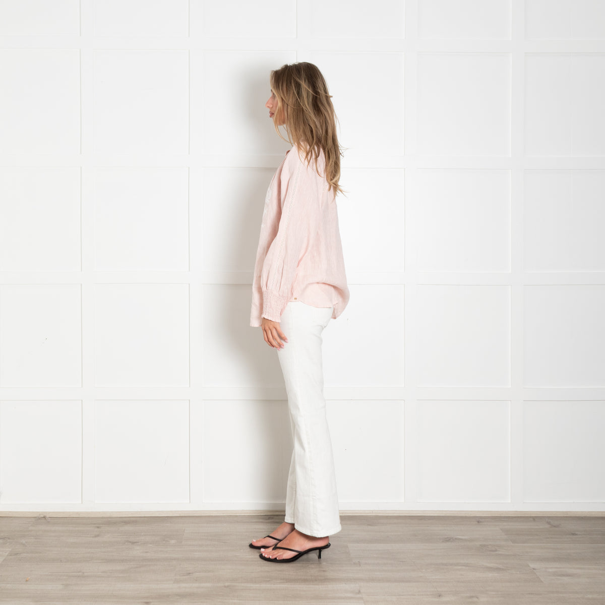 Gustav Peach Linen Embroidered Peasant Top