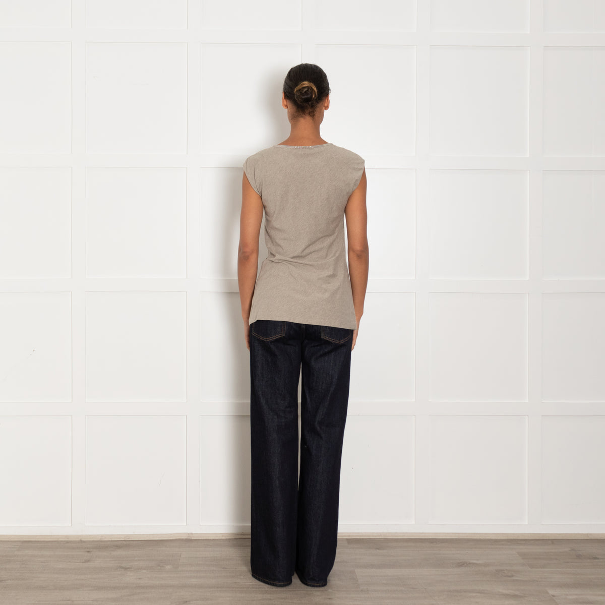 Brunello Cucinelli Olive Green Silver Chain Neck T Shirt