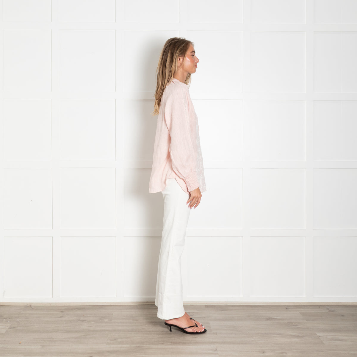 Gustav Peach Linen Embroidered Peasant Top