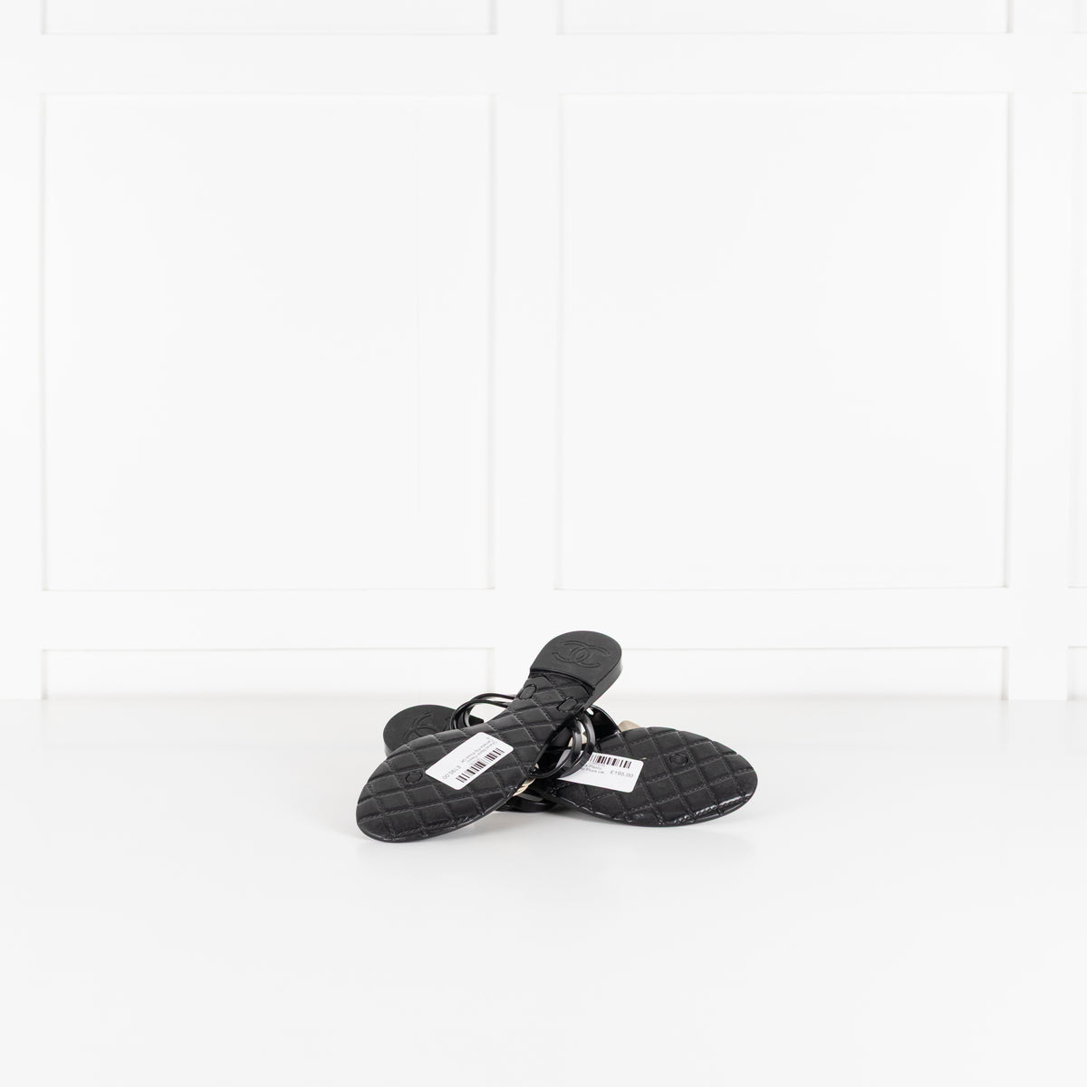 Chanel Black Plastic Camelia Flip Flops