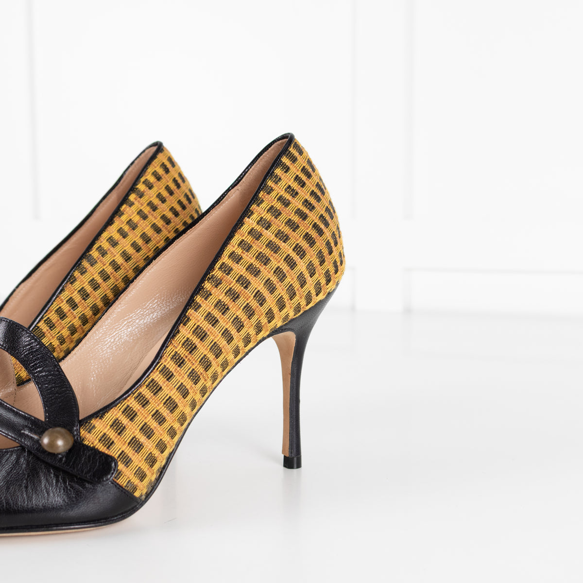Manolo Blahnik Yellow Fabric Mary Jane Pumps