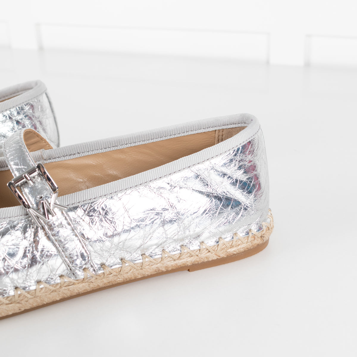 Michael Kors Crackled Metallic Silver Lynn Espadrille Flats