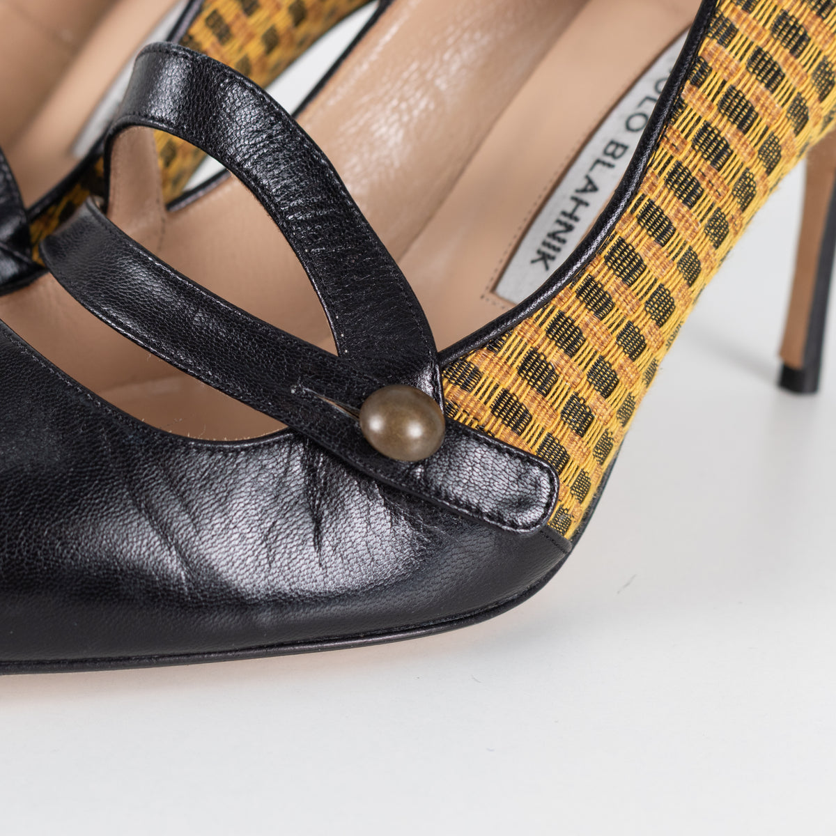 Manolo Blahnik Yellow Fabric Mary Jane Pumps