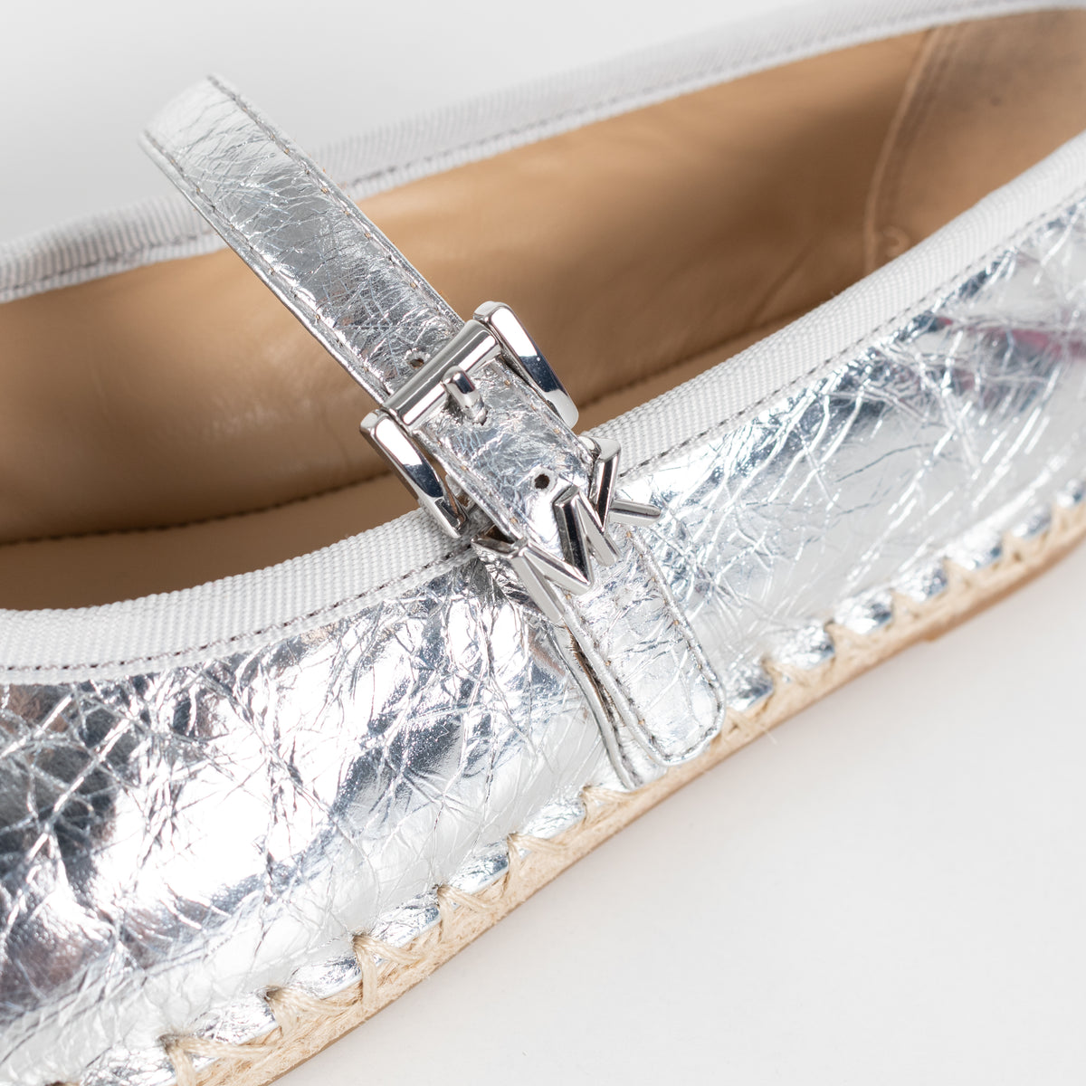 Michael Kors Crackled Metallic Silver Lynn Espadrille Flats