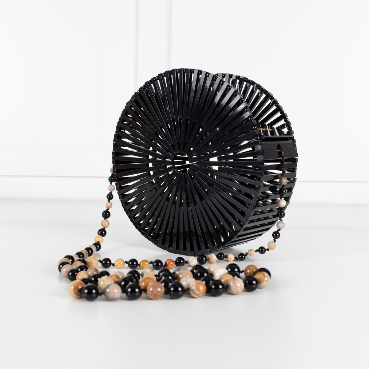 Cult Gaia Black Acrylic Bead Handle Shoulder Bag