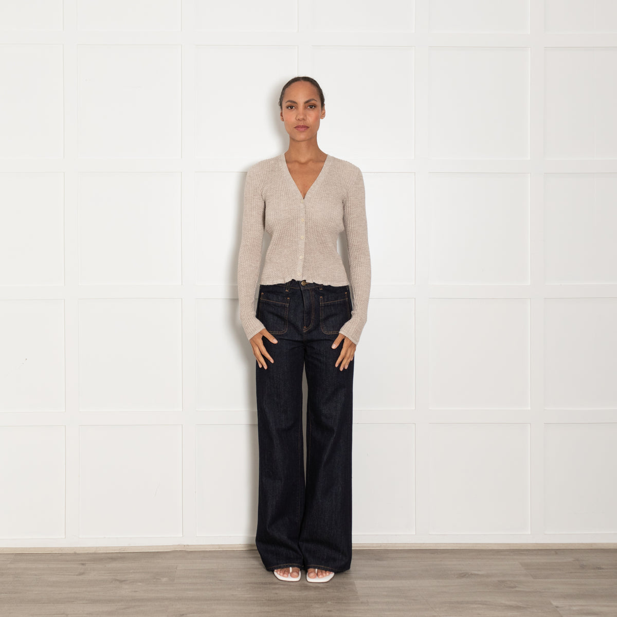 Theory Light Grey Textured Fabric Top