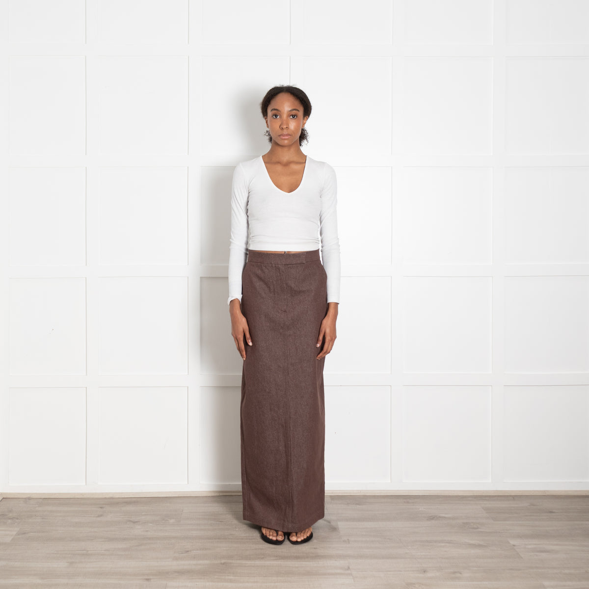 Max Mara Brown Denim Maxi Pencil Skirt