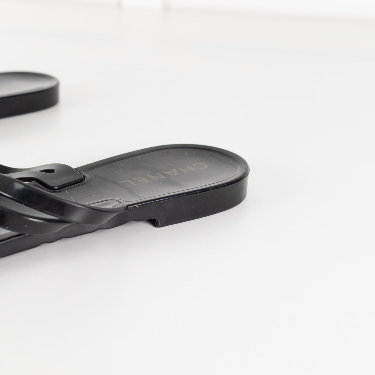 Chanel Black Plastic Camelia Flip Flops
