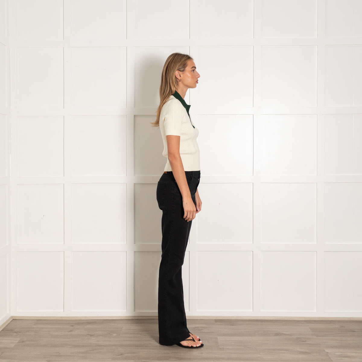 Tory Burch Ivory Knit Top With Green Collar