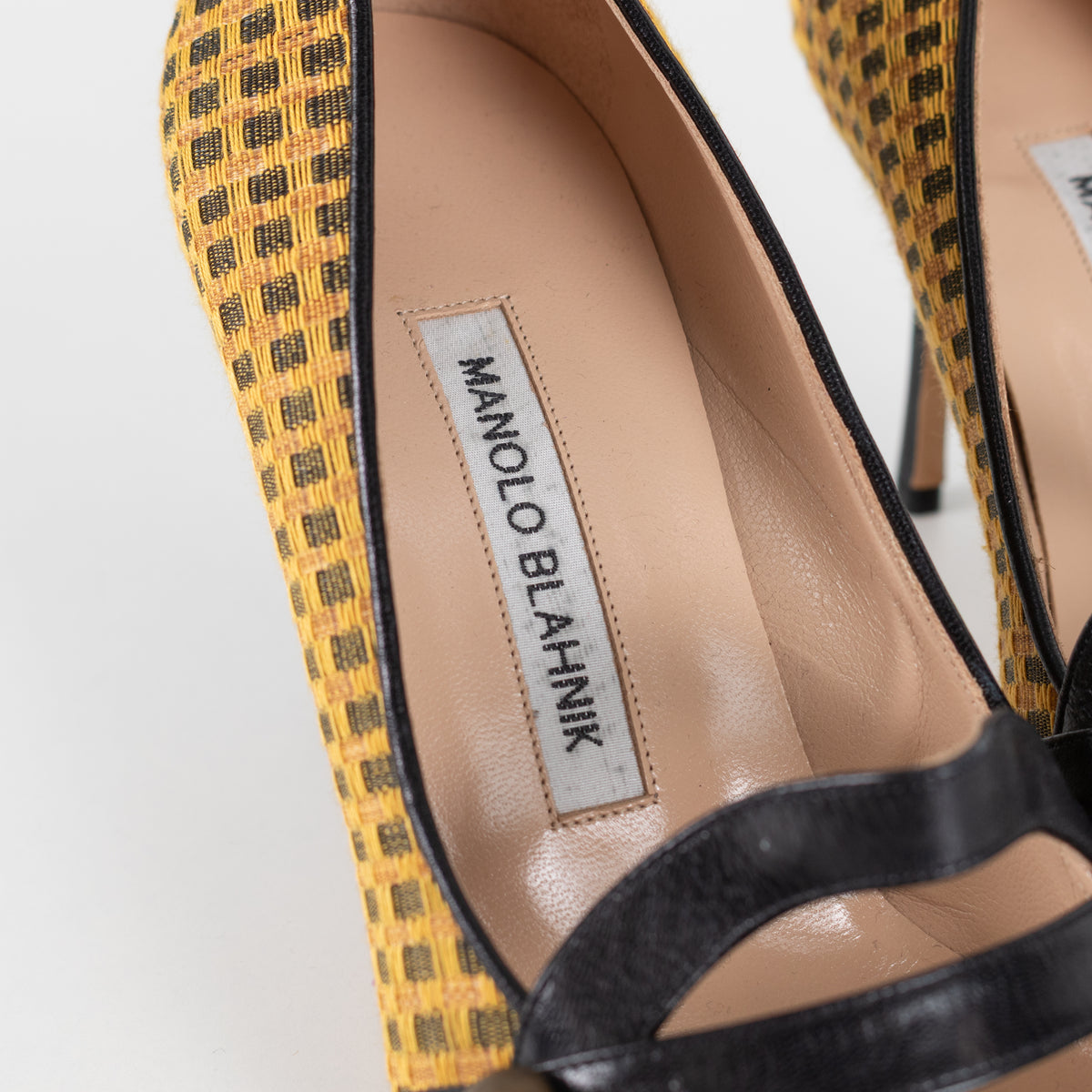 Manolo Blahnik Yellow Fabric Mary Jane Pumps