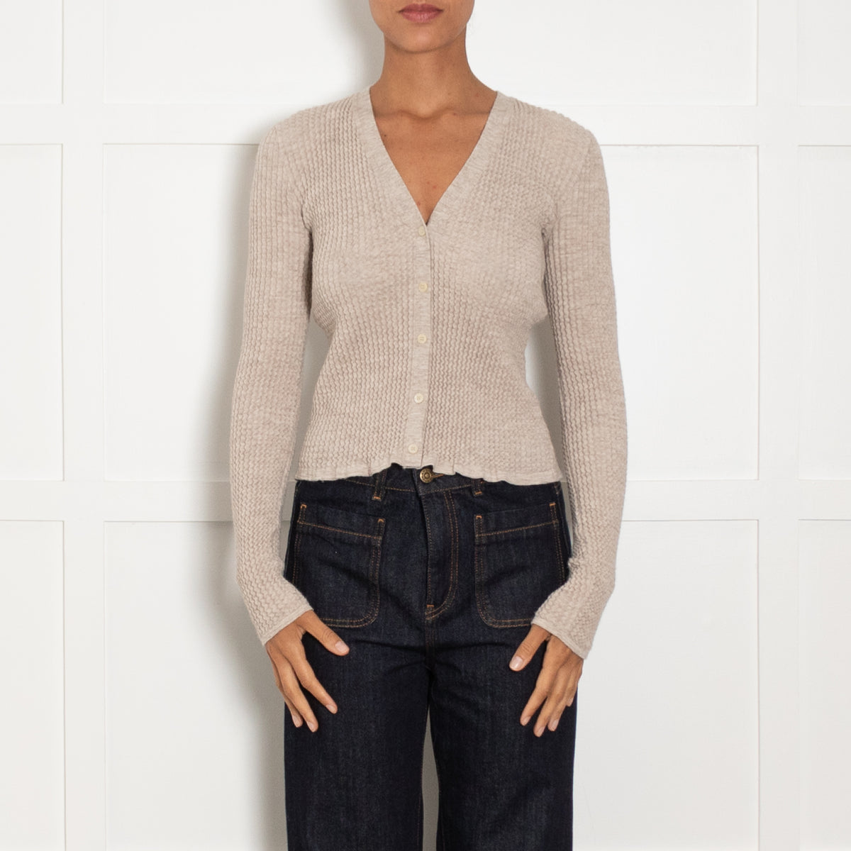 Theory Light Grey Textured Fabric Top