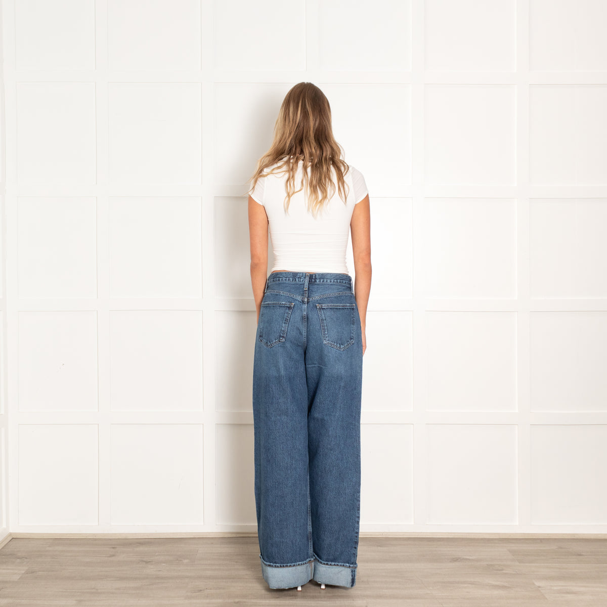 Agolde Blue Denim Turned Up Wide Leg Jeans
