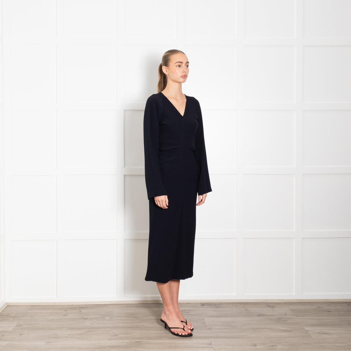 Raey Navy V Neck Long Day Dress