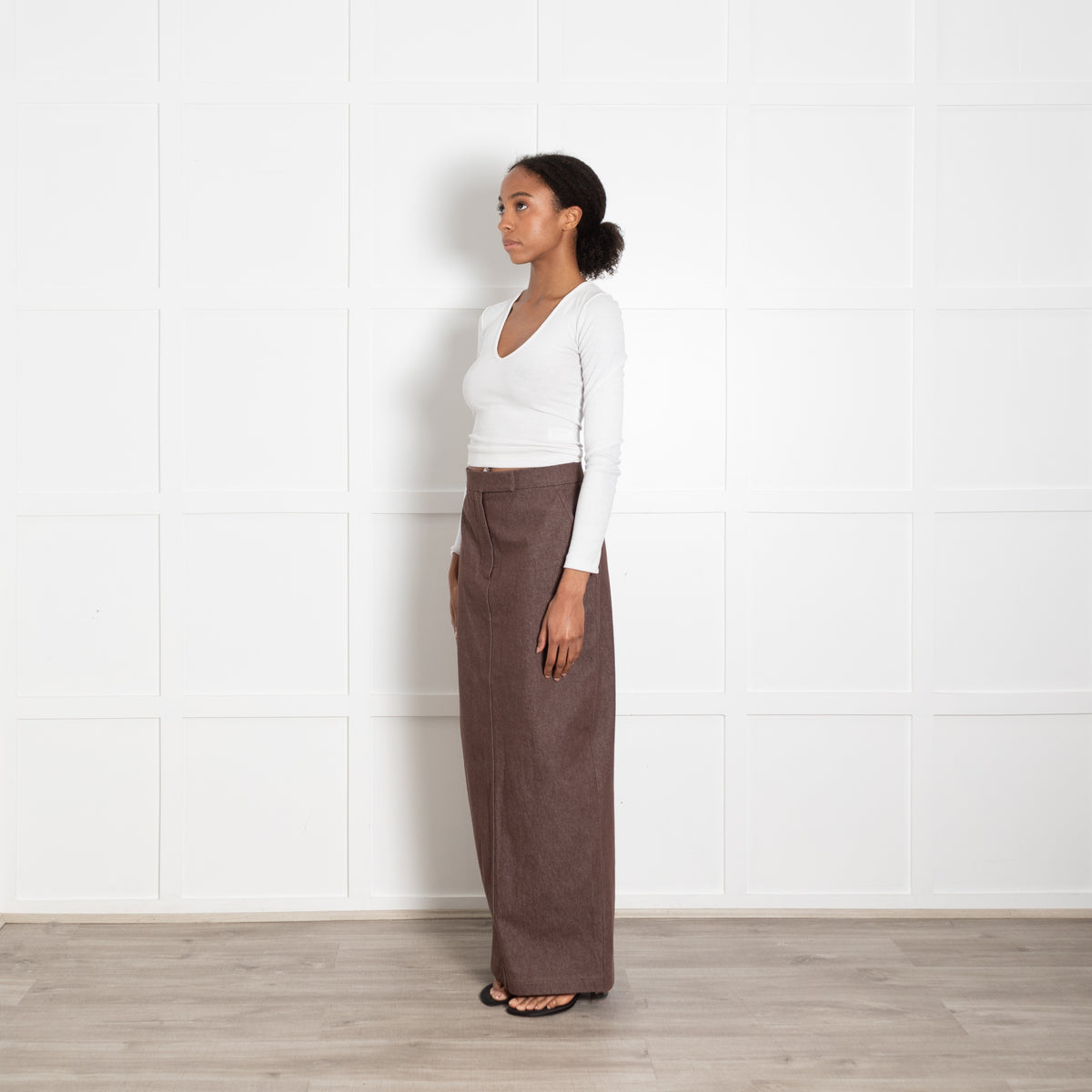 Max Mara Brown Denim Maxi Pencil Skirt