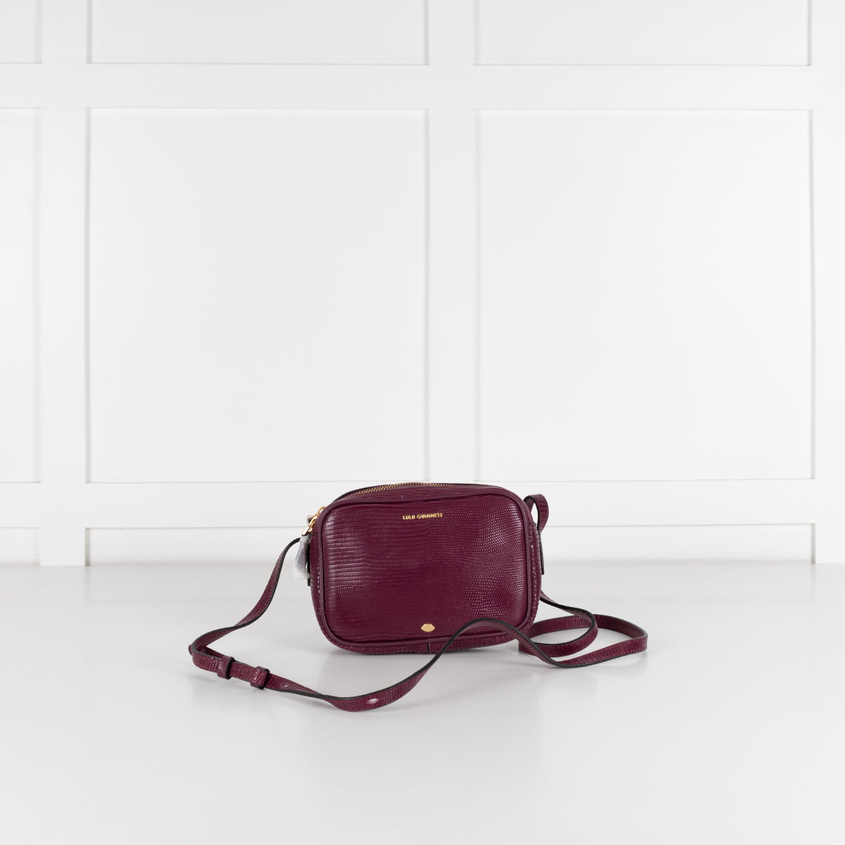 Lulu Guinness Burgundy Textured Crossbody Bag with Matching Card Pouch