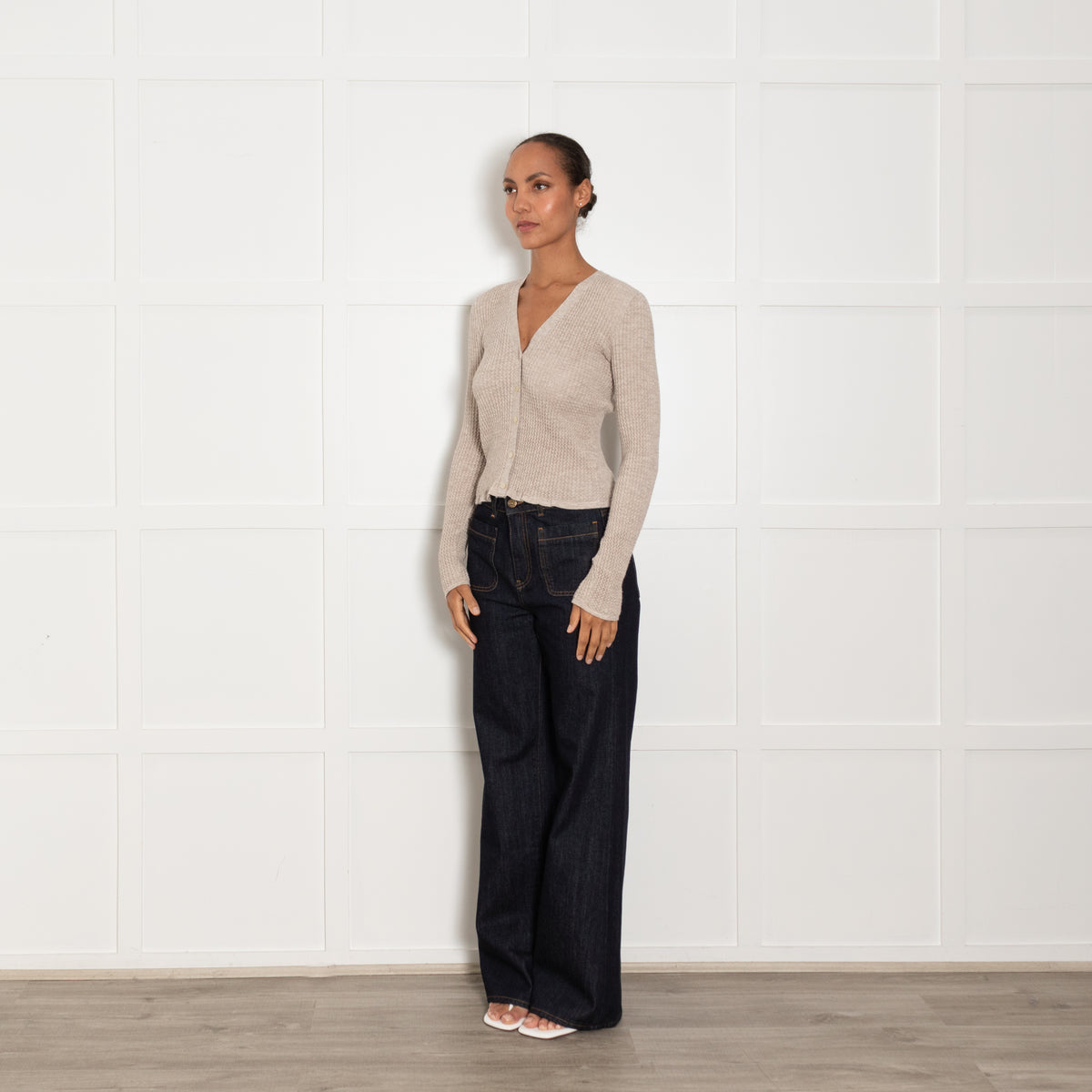 Theory Light Grey Textured Fabric Top