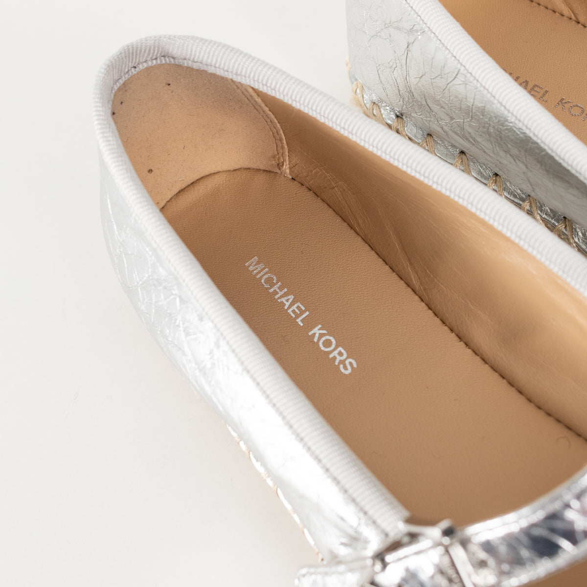 Michael Kors Crackled Metallic Silver Lynn Espadrille Flats