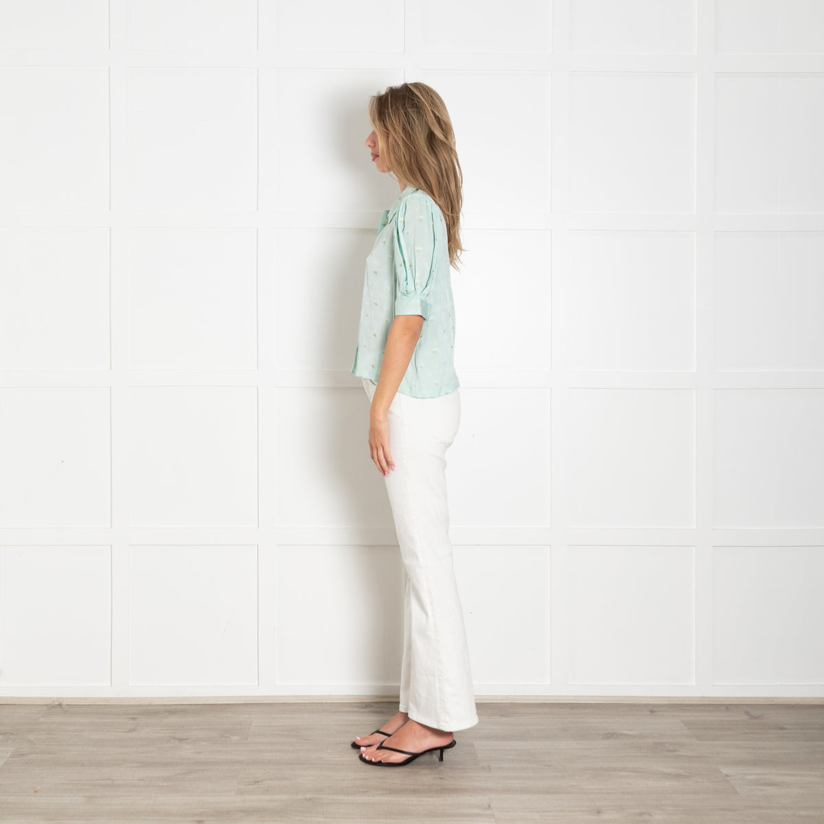 Masscob Turquoise Floral Embroidered Button up Blouse