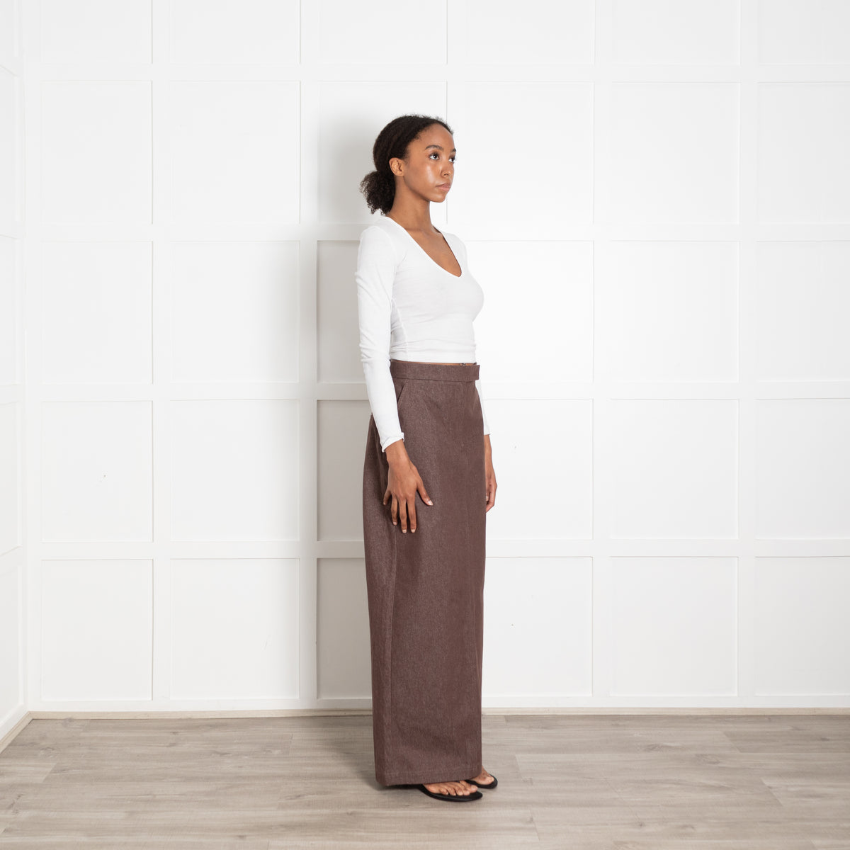 Max Mara Brown Denim Maxi Pencil Skirt