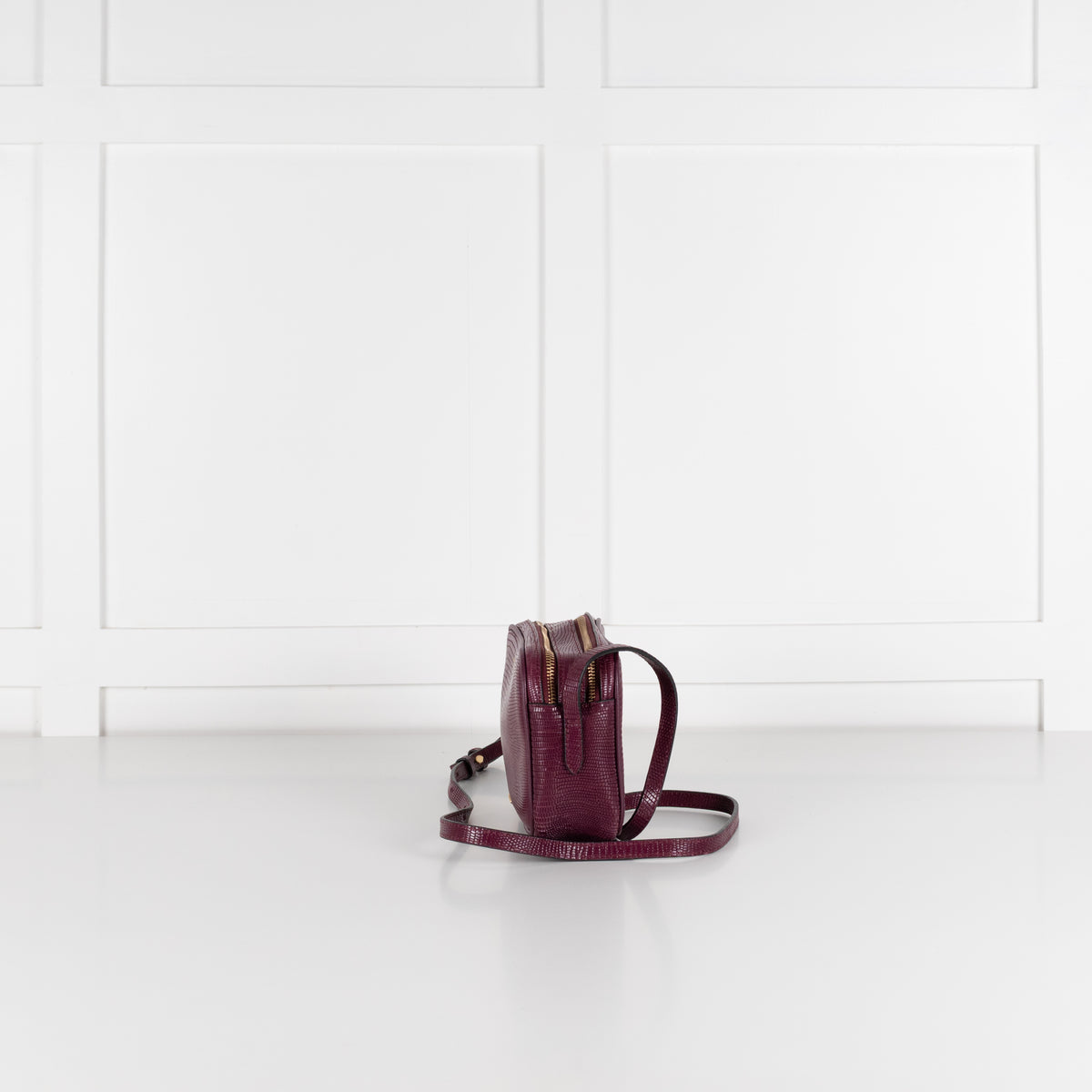 Lulu Guinness Burgundy Textured Crossbody Bag with Matching Card Pouch
