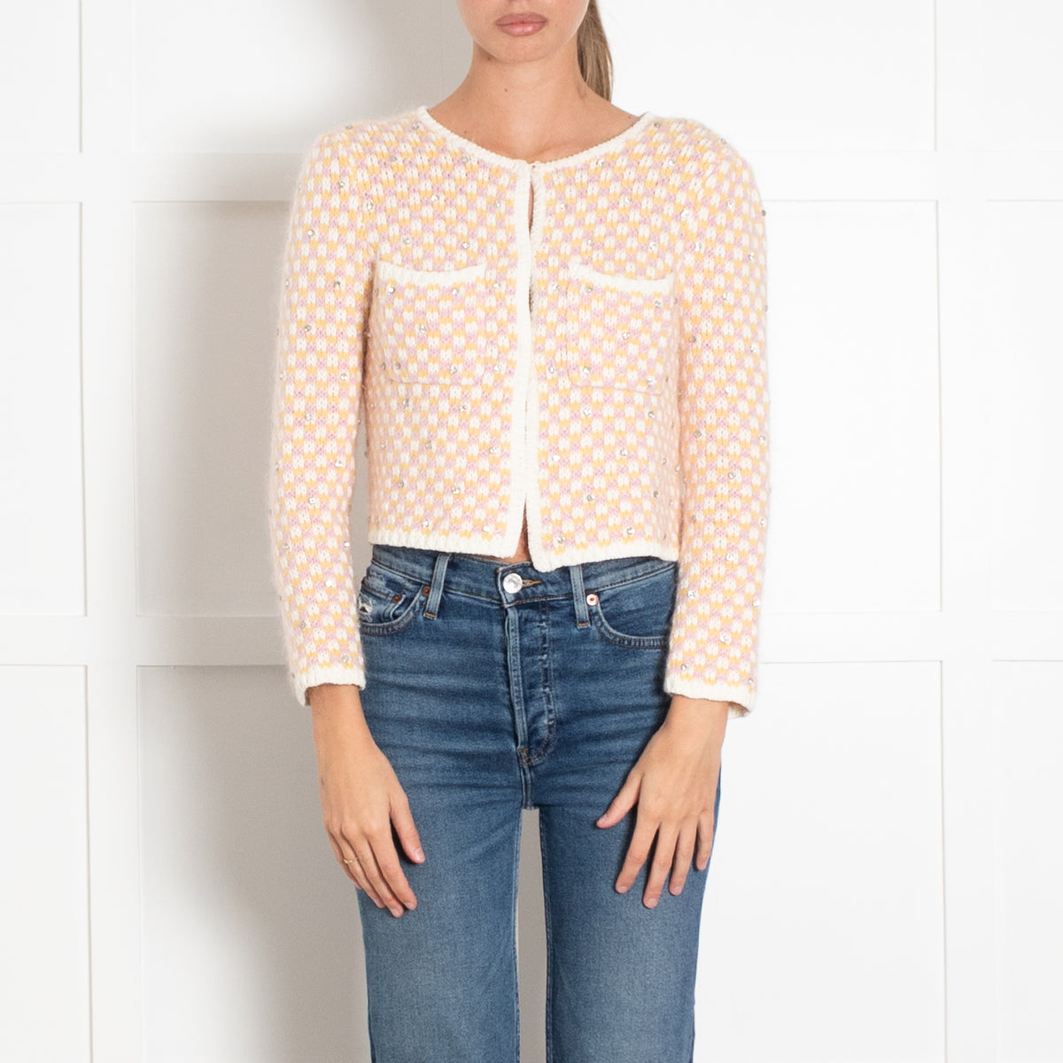 Maje Pink And Yellow Embellished Cardigan