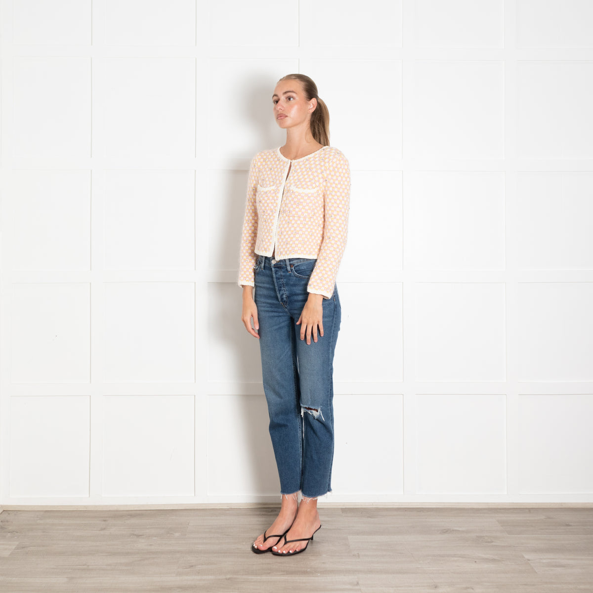 Maje Pink And Yellow Embellished Cardigan