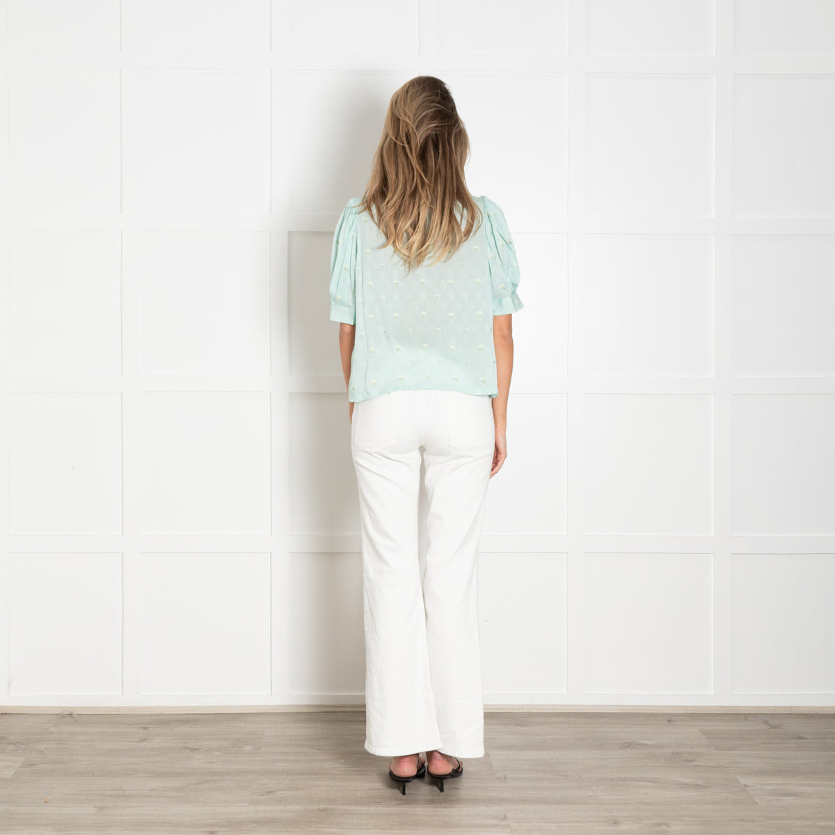 Masscob Turquoise Floral Embroidered Button up Blouse