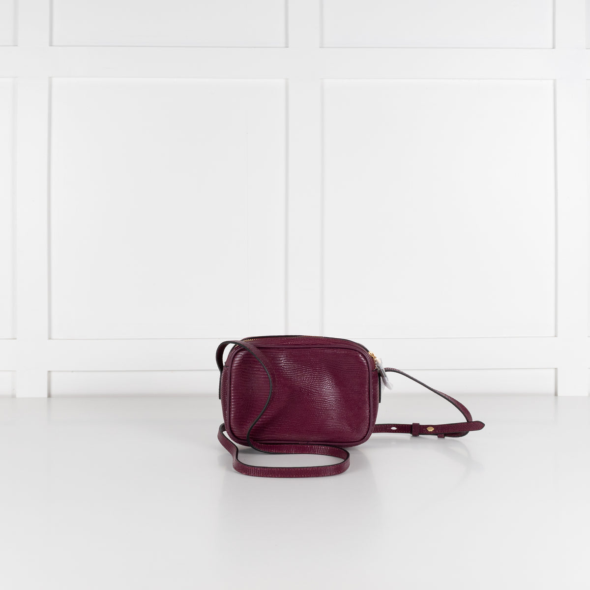 Lulu Guinness Burgundy Textured Crossbody Bag with Matching Card Pouch
