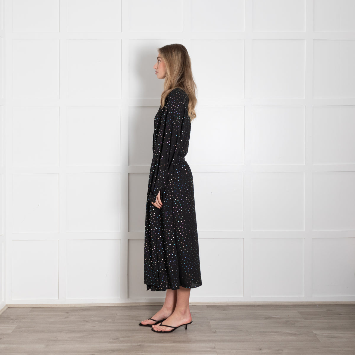 Essentiel Antwerp Black Wrap Dress with Metallic Polka Dots