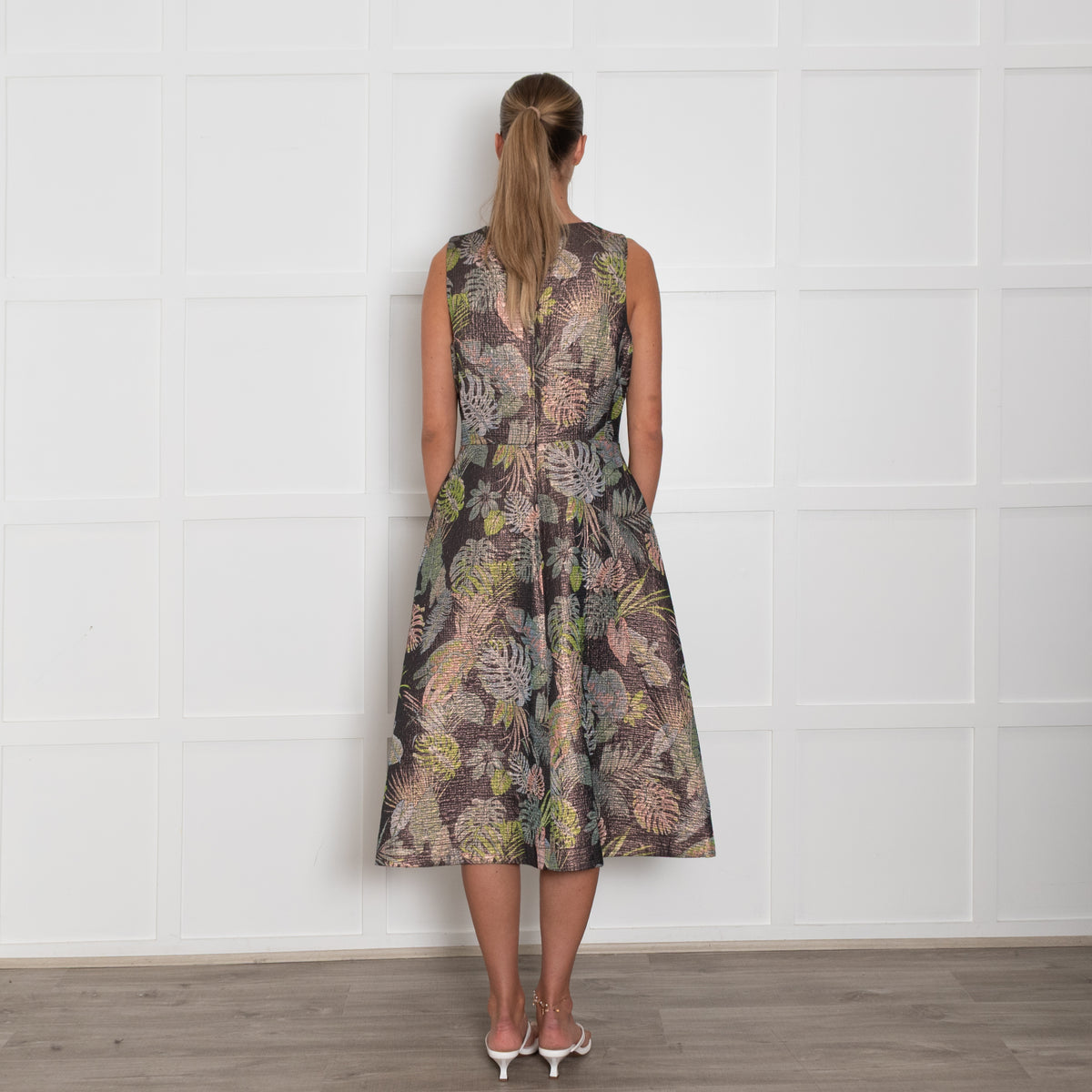 Essentiel Antwerp Bronze Leafy Print Sleeveless Dress