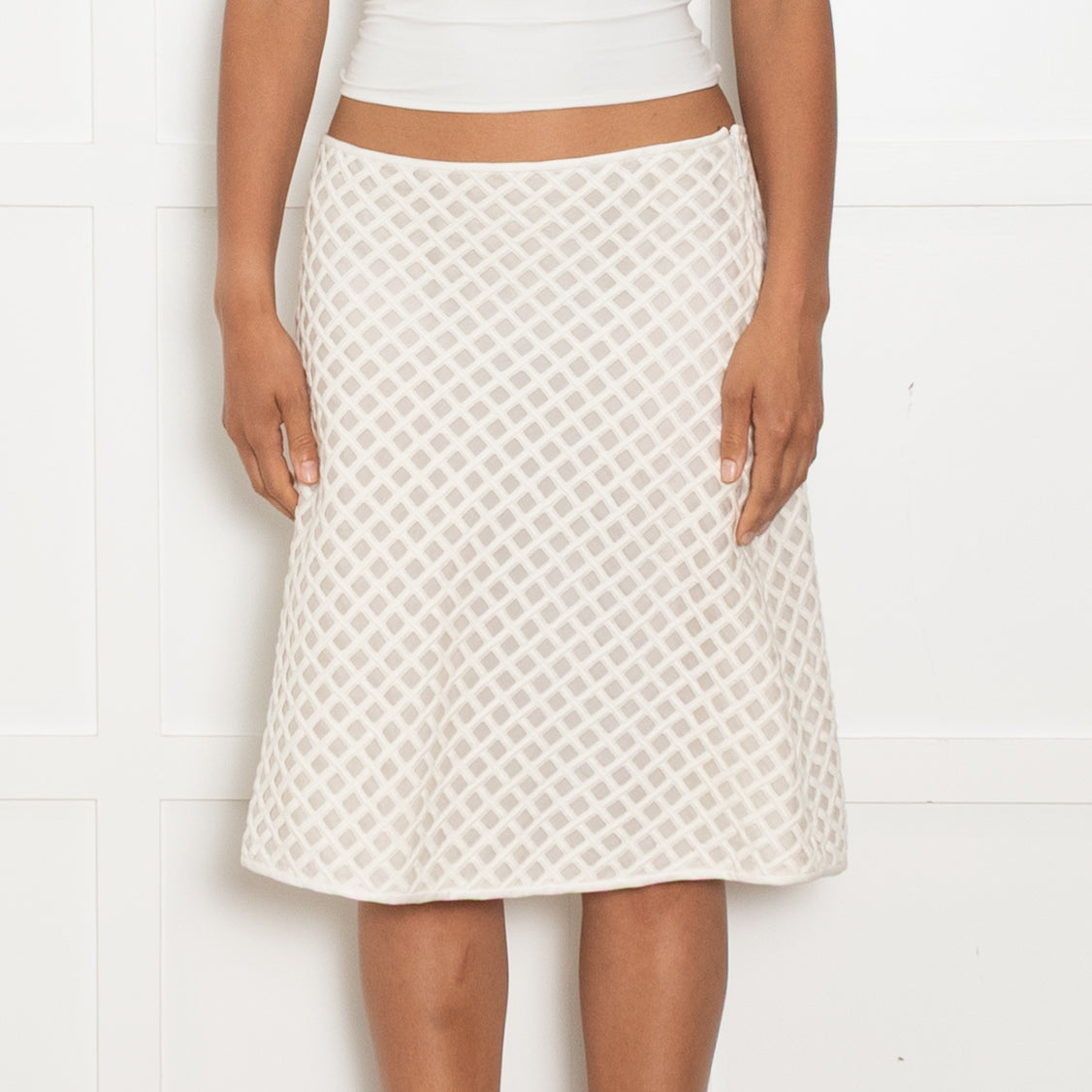 Tory Burch Cream Lattice A Line Skirt